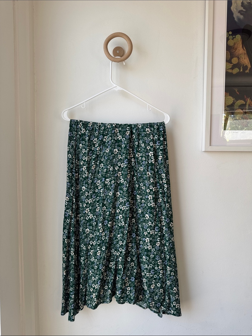 Reformation — Dark Green Floral Midi Skirt